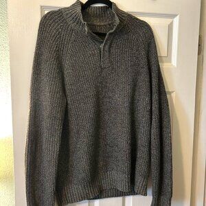 UNTUCKit Gray Henley Sweater Mens Large Mock Neck Pullover Elbow Patch